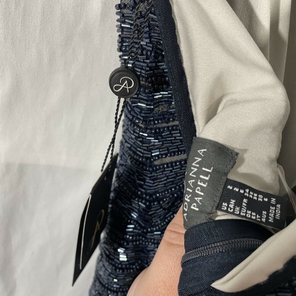 NWT‎ Adrianna Papell Beaded Halter Gown in Midnight Blue [SZ 2 ] - Picture 9 of 12